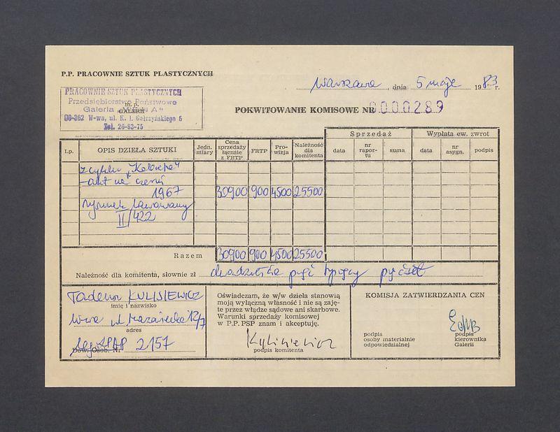 Pokwitowanie komisowe. Z cyklu "Kobieta" - akt na czerni 1967 rysunek lawowany