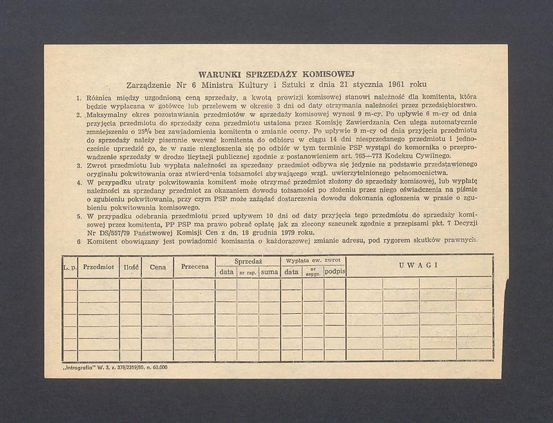 Pokwitowanie komisowe. "Kobieta VI" (krzesło) rysunek
