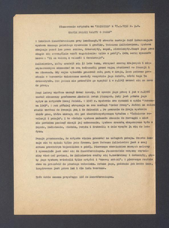 Tłumaczenie artykułu, Grafik polski walczy o pokój