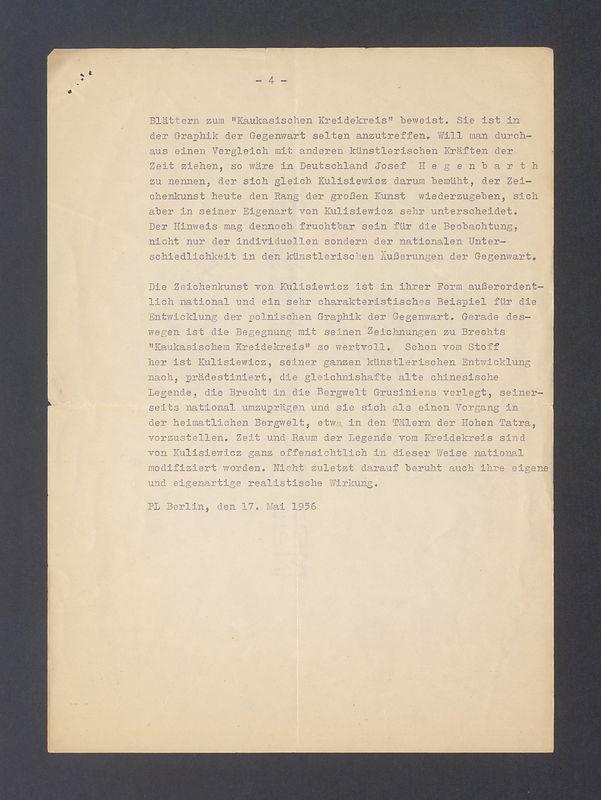 Zu der Ausstellung von Zeichnungen von Tadeusz Kulisiewicz