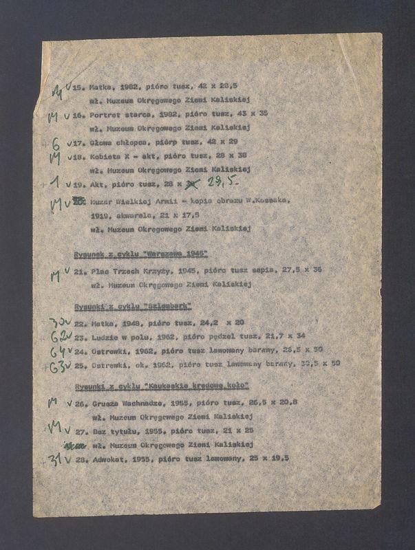 Spis prac. Załącznik do protokołu z 14 VI 1984 Muz. Okr. Ziemi Kaliskiej