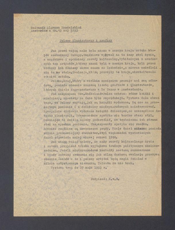 Recenzja. Dziennik Algemen Handelsblad. Polscy ilustratorzy i graficy