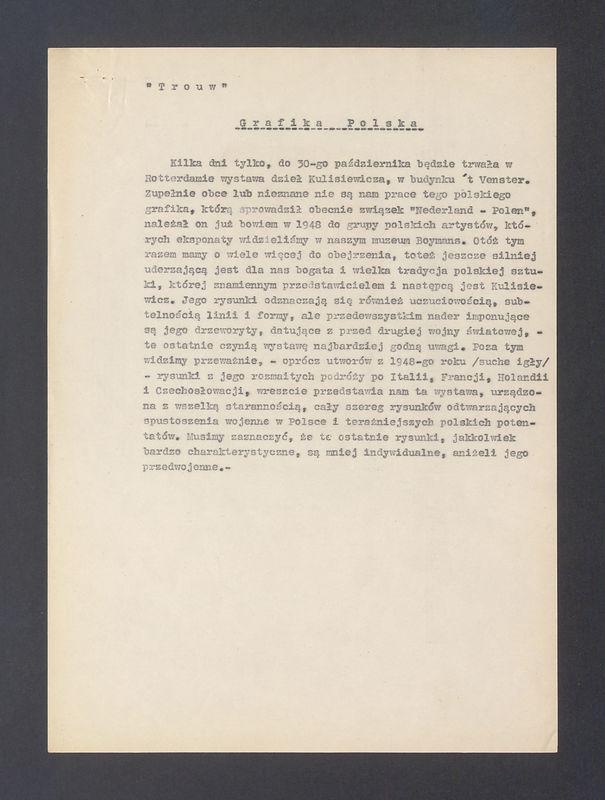 Recenzja. Grafika polska. Kilka dni tylko, do 30-go października będzie trwała w Rotterdamie [...]