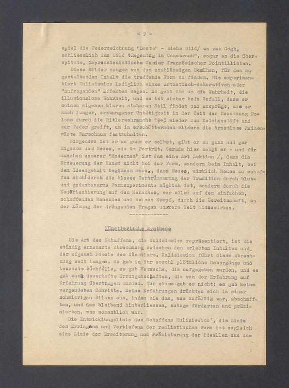 Bremer Nachrichten. Der polnische Zeichner Kulisiewicz Ausstellung in der Kunsthalle Vogeler