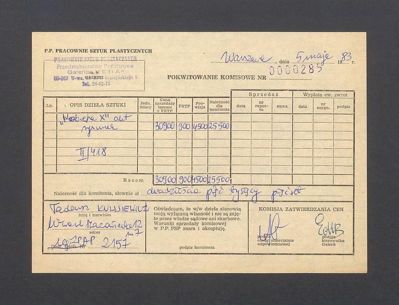 Pokwitowanie komisowe. "Kobieta X" akt rysunek