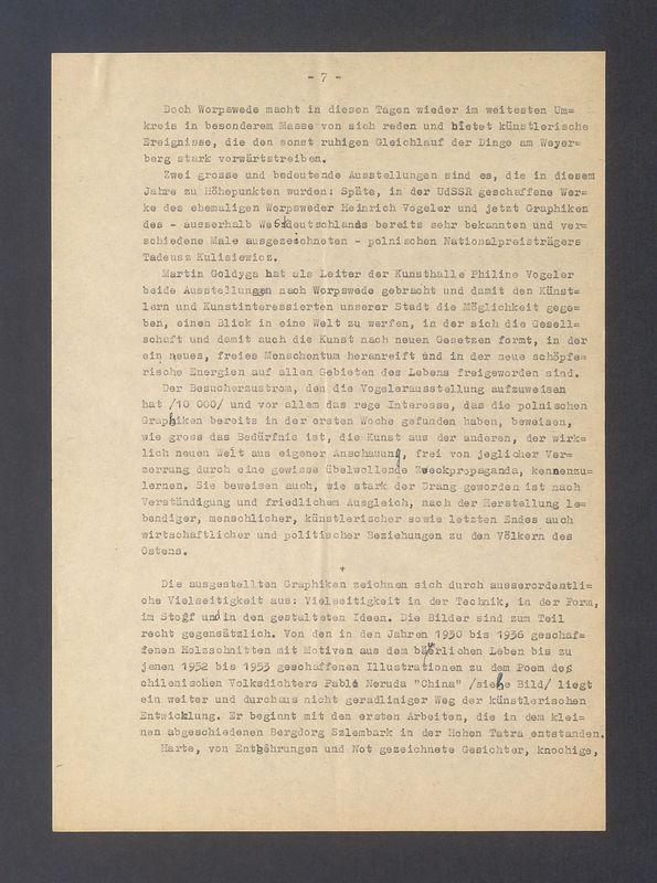 Bremer Nachrichten. Der polnische Zeichner Kulisiewicz Ausstellung in der Kunsthalle Vogeler