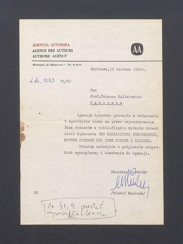 Agencja Autorska przesyła w załączeniu 4 egzemplarze umowy [...]