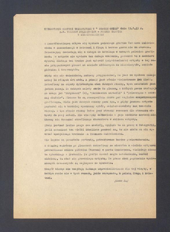 Tłumaczenie krytyki umieszczone w Morgen Osten