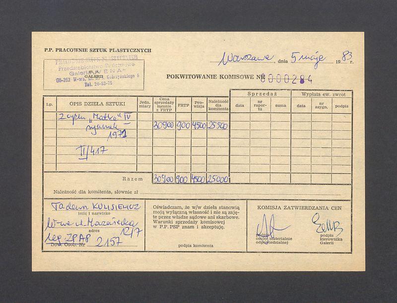 Pokwitowanie komisowe. Z cyklu "Matka" IV rysunek 1971