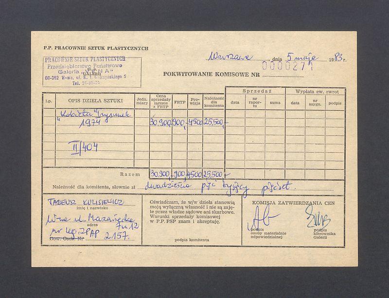 Pokwitowanie komisowe. "Kobieta" I rysunek 1974