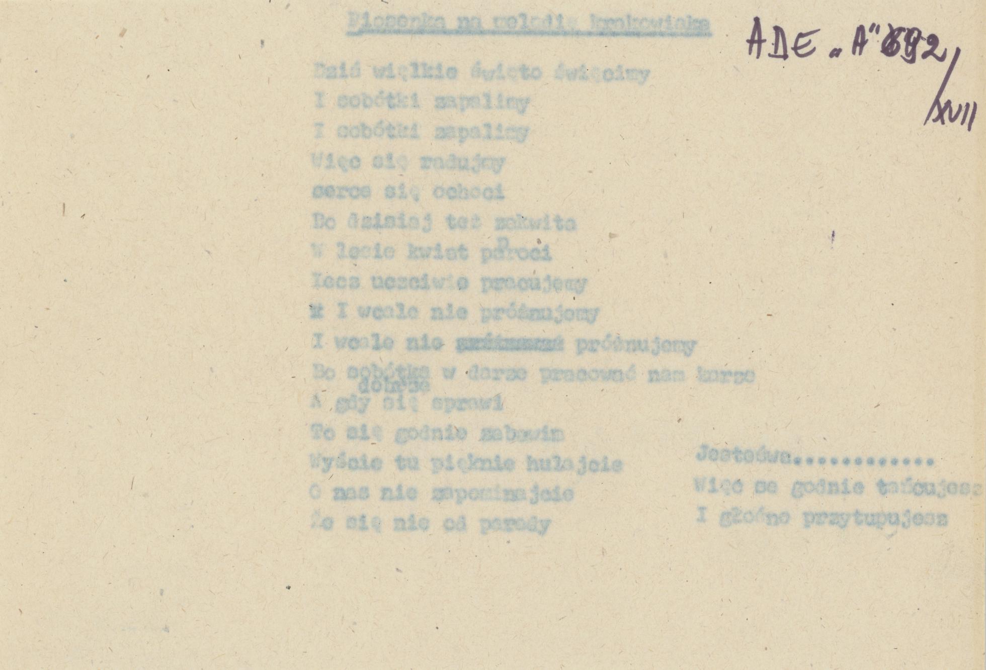 Piosenka na melodię krakowiaka