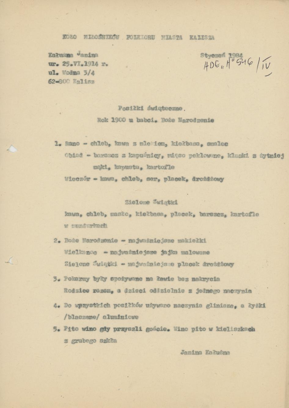 Posiłki świąteczne. Rok 1900 u babci. Boże Narodzenie