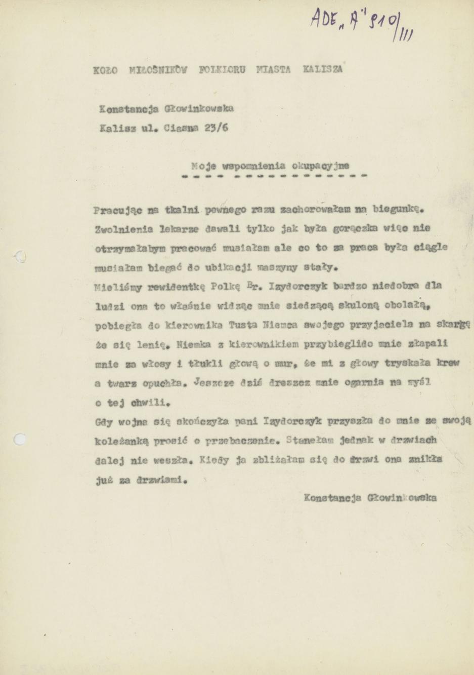 Moje wspomnienia okupacyjne