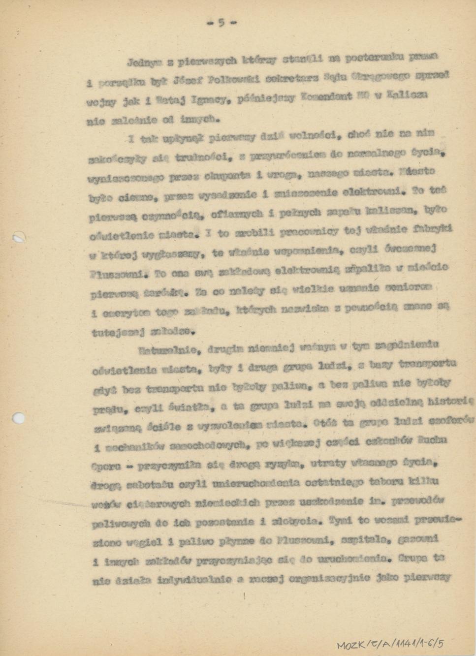 Wspomnienie z wyzwolenia Miasta Kalisza w r. 1945