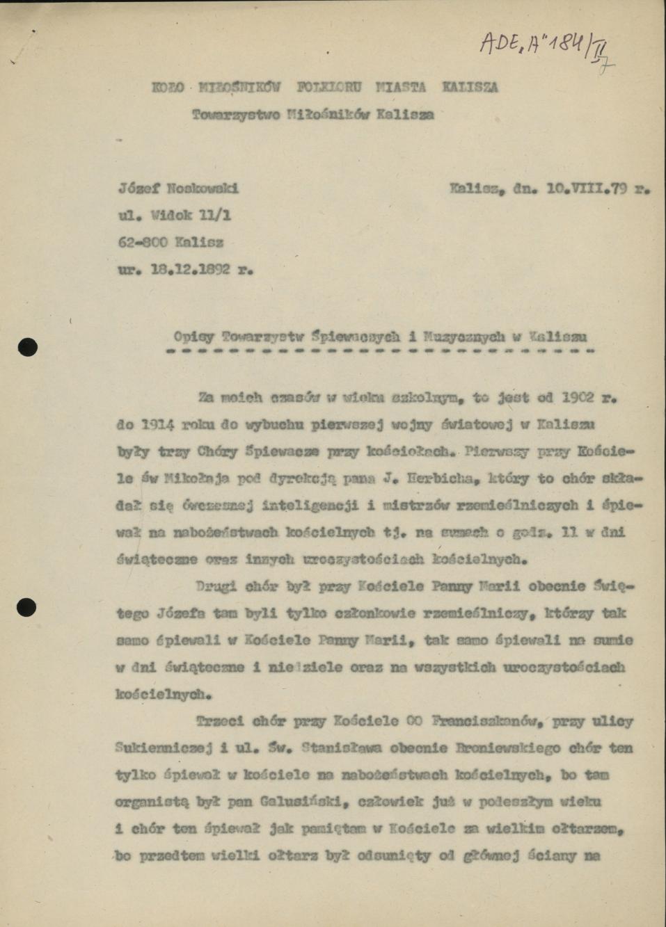 Opisy Towarzystw Śpiewaczych i Muzycznych w Kaliszu