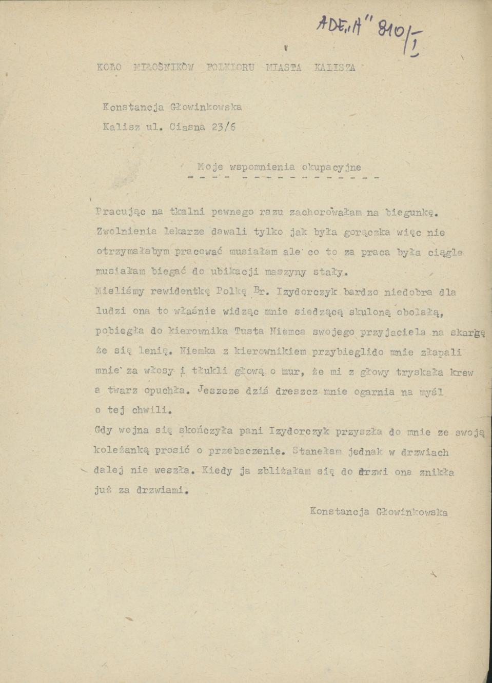 Moje wspomnienia okupacyjne