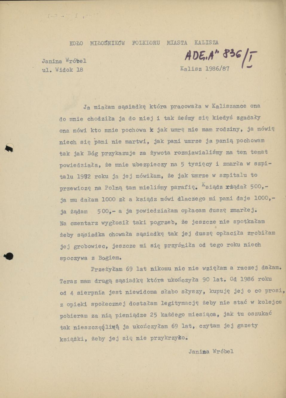 Miałam sąsiadkę, która pracowała w Kaliszance