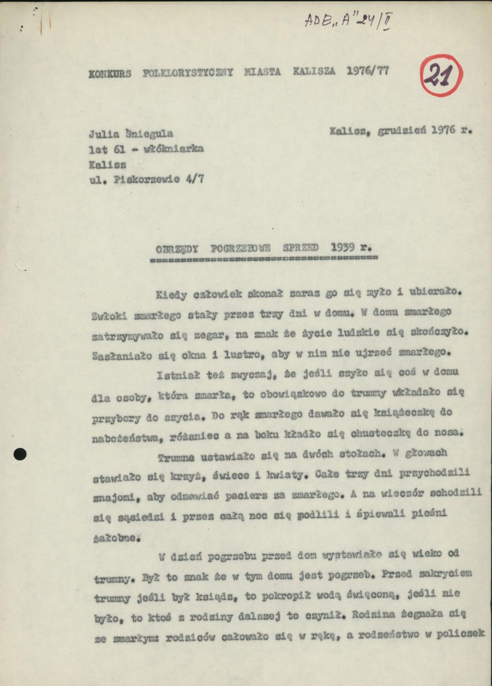 Obrzędy pogrzebowe sprzed 1939 r.