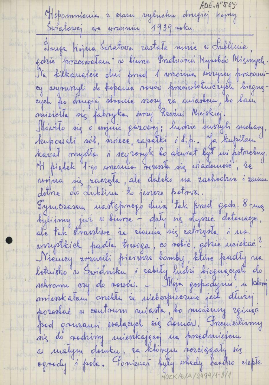Wspomnienia z czasu wybuchu drugiej wojny światowej we wrześniu 1939 roku