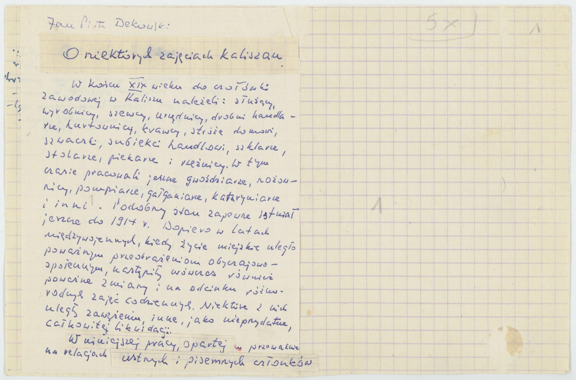 O niektórych zajęciach kaliszan, cz. 1