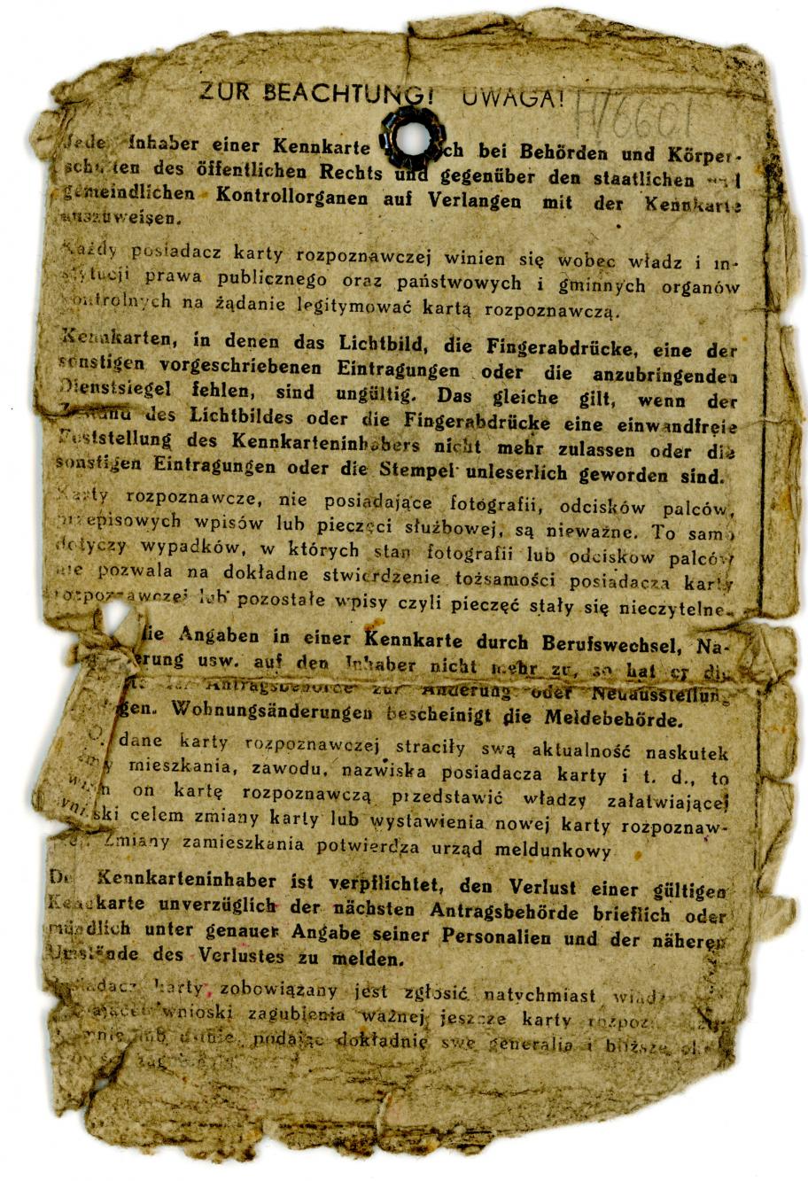 Karta rozpoznawcza z Generalnego Gubernatorstwa