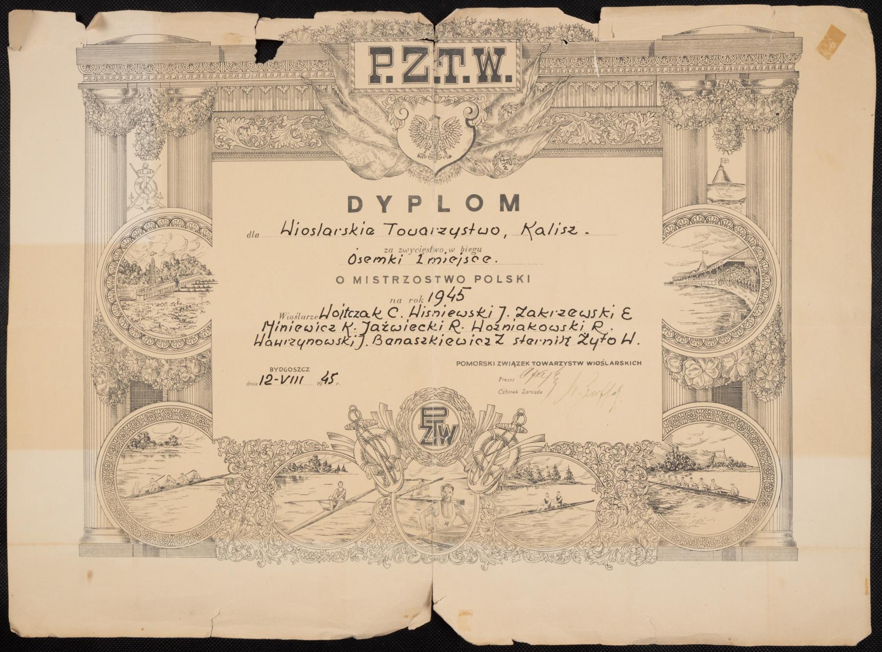 Dyplom P.Z.T.W dla KTW Kalisz