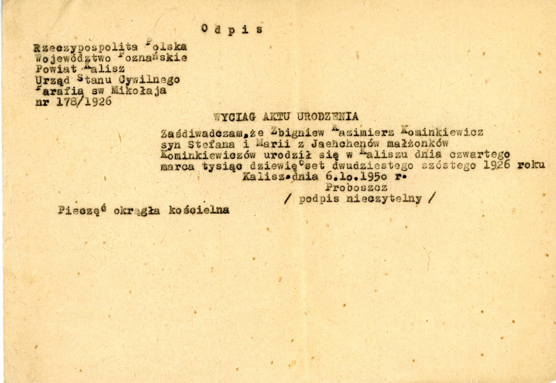 Wyciąg aktu urodzenia