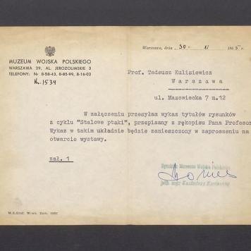 Muzeum Wojska Polskiego w Warszawie: wykaz tytułów rysunków z cyklu "Stalowe ptaki"