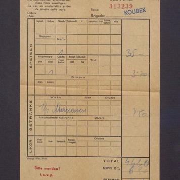 Rachunek za napoje spożyte w wagonie sypialnym austriackich kolei państwowych