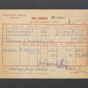 Kopia zamówienia na bilety zagraniczne lotnicze dla T. i M. Kulisiewiczów