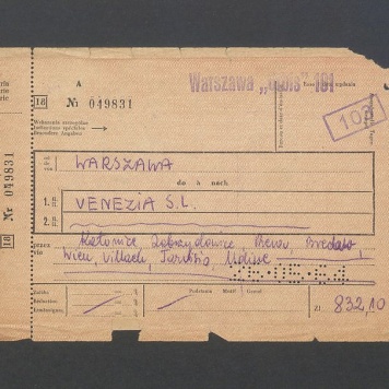 Bilet PKP na przejazd Warszawa - Wenecja