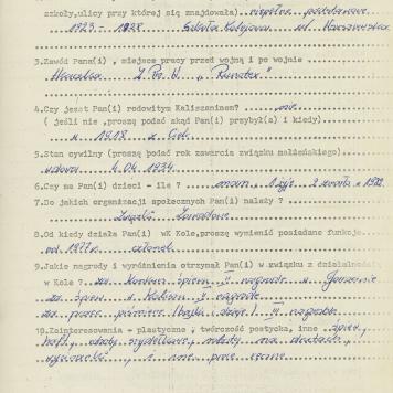 Bronisława Zimna - kwestionariusz osobowy