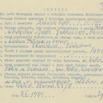 Adelajda Żyto - ankieta osobowa