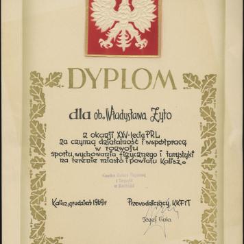 Dyplom za czynną działalność na rzecz sportu